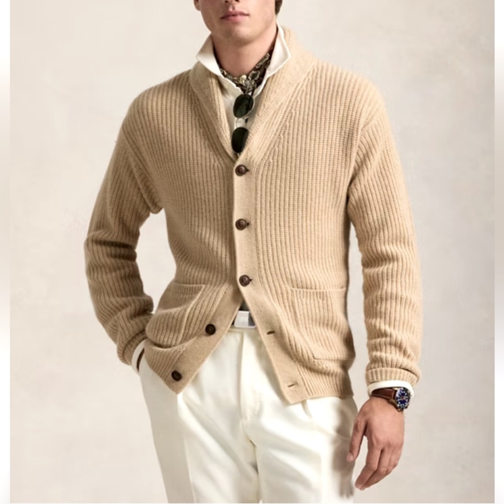 Massimo Dutti Wool Camel Shawl Cardigan Size S